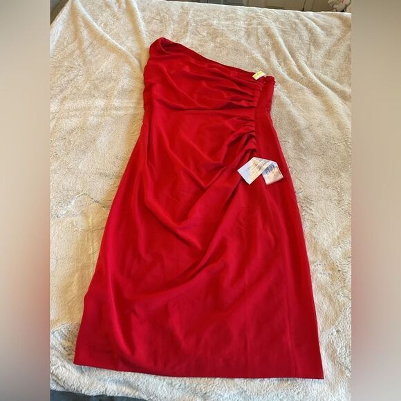 Dress the Population Martine Stretch Crepe One-Shoulder Red Dress Size XXL - Picture 3 of 7
